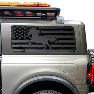 Distressed USA Flag w/Horse Decal for 2021 - 2024 Ford Bronco 2-Door Windows - Matte Black