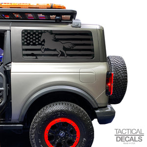 Distressed USA Flag w/Horse Decal for 2021 - 2024 Ford Bronco 2-Door Windows - Matte Black