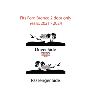Beach Scene Decal for 2021 - 2024 Ford Bronco 2-Door Windows - Matte Black