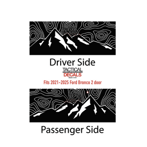 Topography Mountain Scene Decal for 2021 - 2025 Ford Bronco 2-Door Windows - Matte Black