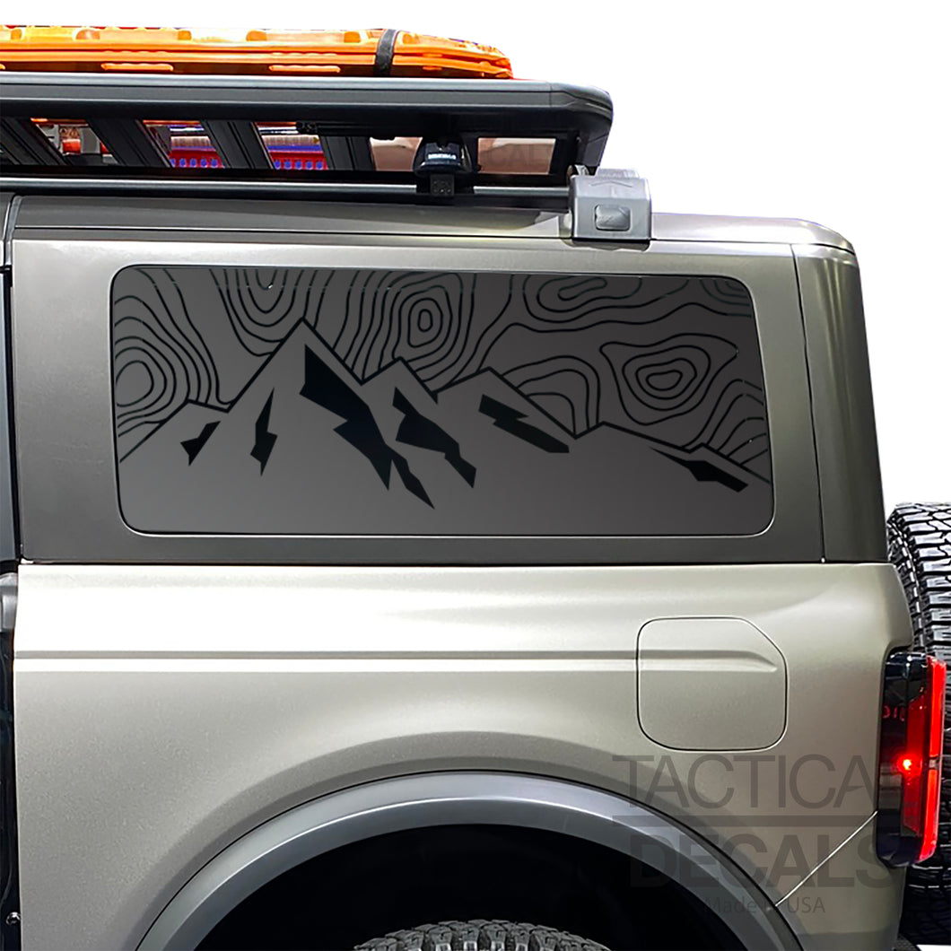 Topography Mountain Scene Decal for 2021 - 2025 Ford Bronco 2-Door Windows - Matte Black