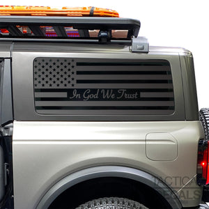 In God We Trust - USA Flag Decal for 2021 - 2024 Ford Bronco 2-Door Windows - Matte Black