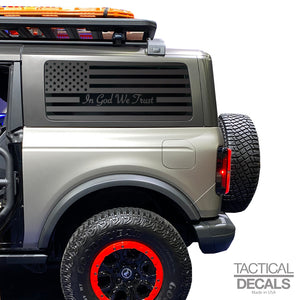 In God We Trust - USA Flag Decal for 2021 - 2024 Ford Bronco 2-Door Windows - Matte Black