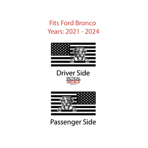 USA Flag w/Pit Bull Dog(K9) Decal for 2021 - 2024 Ford Bronco 4-Door Windows - Matte Black