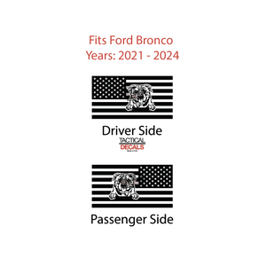 USA Flag w/Bulldog(K9) Decal for 2021 - 2024 Ford Bronco 4-Door Windows - Matte Black