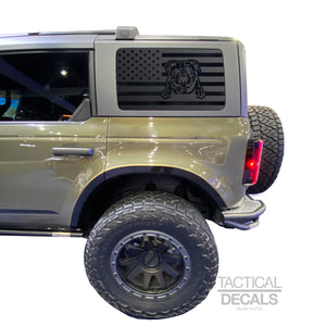 USA Flag w/Bulldog(K9) Decal for 2021 - 2024 Ford Bronco 4-Door Windows - Matte Black