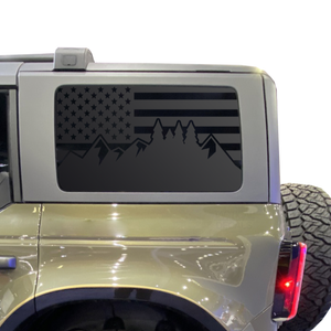 USA Flag w/ Mountain Scene II Decal for 2021 - 2024 Ford Bronco 4-Door Windows - Matte Black