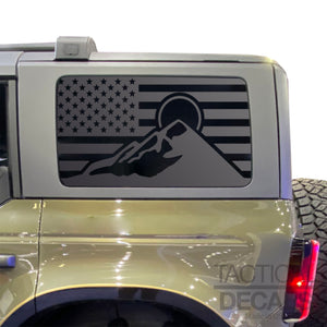 Mountain Scene Flag Decal for 2021 - 2025 Ford Bronco 4-Door Windows - Matte Black