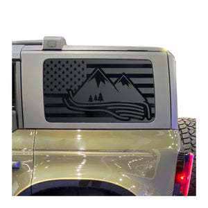 Mountain Scene Flag Decal for 2021 - 2025 Ford Bronco 4-Door Windows - Matte Black