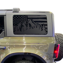 Load image into Gallery viewer, USA Distressed Flag w/Mountains Decal for 2021 - 2024 Ford Bronco 4-Door Windows - Matte Black

