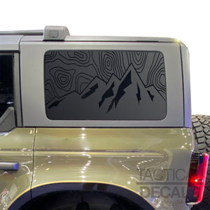 Topography Mountain Scene Decal for 2021 - 2025 Ford Bronco 4-Door Windows - Matte Black