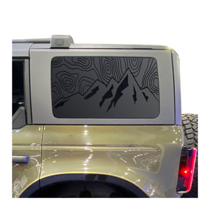 Topography Mountain Scene Decal for 2021 - 2025 Ford Bronco 4-Door Windows - Matte Black