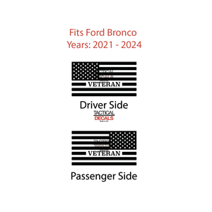Veteran - USA Flag Decal for 2021 - 2024 Ford Bronco 4-Door Windows - Matte Black
