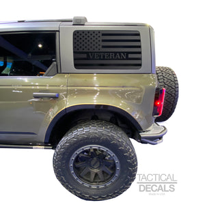 Veteran - USA Flag Decal for 2021 - 2024 Ford Bronco 4-Door Windows - Matte Black