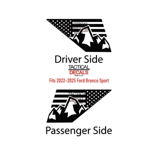 USA Flag with Mountain Scene Decal for 2021-2025 Ford Bronco Sport Rear Windows - Matte Black