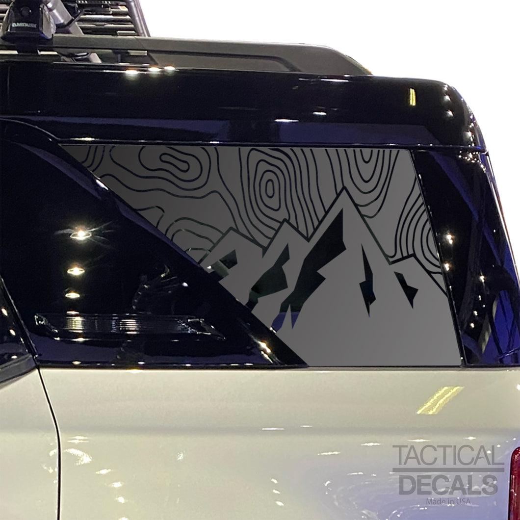 Topography Map with Mountains Decal for 2021-2025 Ford Bronco Sport Rear Windows - Matte Black
