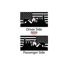 Load image into Gallery viewer, Bear Mountain Outdoor Scene w/ USA Flag Decal for 2006- 2010 Ford Explorer Windows - Matte Black
