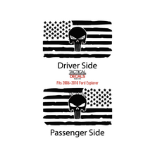 Load image into Gallery viewer, USA Flag with Skull Decals for 2006-2010 Ford Explorer Rear 3rd Windows - Matte Black
