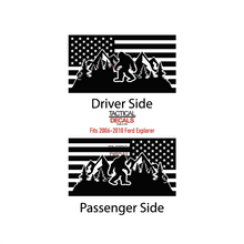Load image into Gallery viewer, USA Flag with Sasquatch Decals for 2006-2010 Ford Explorer Rear 3rd Windows - Matte Black

