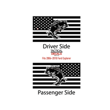 Load image into Gallery viewer, USA Flag with Bass Fishing Decals for 2006-2010 Ford Explorer Rear 3rd Windows - Matte Black
