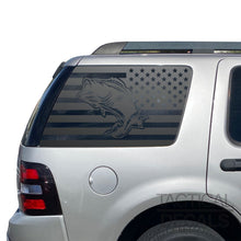 Load image into Gallery viewer, USA Flag with Bass Fishing Decals for 2006-2010 Ford Explorer Rear 3rd Windows - Matte Black
