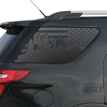 Load image into Gallery viewer, USA Flag w/ Mountain Camp Scene Decal for 2011-2019 Ford Explorer 3rd Windows - Matte Black
