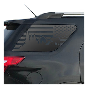 USA Flag w/ Mountain Bear Scene Decal for 2011-2019 Ford Explorer 3rd Windows - Matte Black