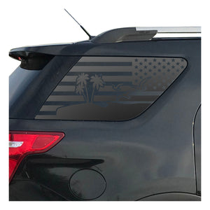 USA Flag w/ Beach Scene Decal for 2011-2019 Ford Explorer 3rd Windows - Matte Black