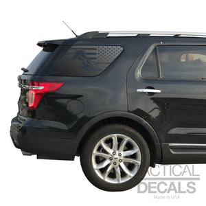 USA Flag with Mountain Scene Decal for 2011-2019 Ford Explorer 3rd Windows - Matte Black
