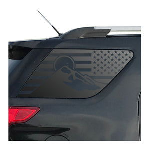 USA Flag with Mountain Scene Decal for 2011-2019 Ford Explorer 3rd Windows - Matte Black