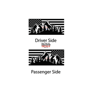 USA Flag w/Mountain Scene Decal for 2011 - 2019 Ford Explorer Windows - Matte Black