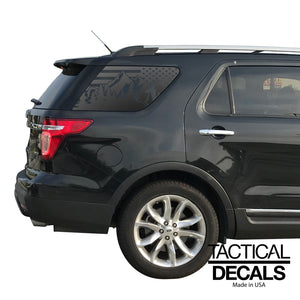 USA Flag w/Mountain Scene Decal for 2011 - 2019 Ford Explorer Windows - Matte Black