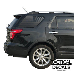 Distressed USA Flag Decal for 2011-2019 Ford Explorer 3rd Windows - Matte Black