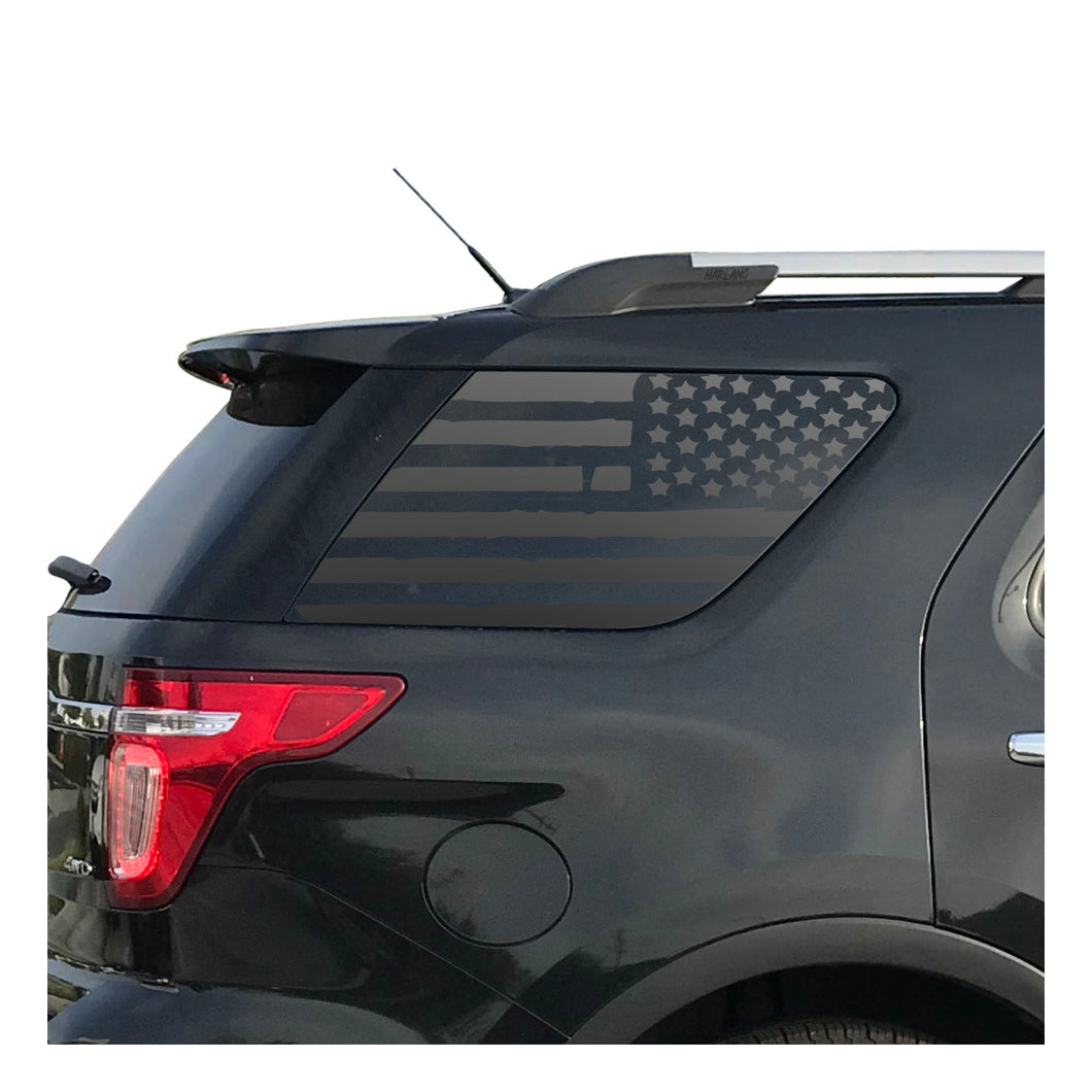 Distressed USA Flag Decal for 2011-2019 Ford Explorer 3rd Windows - Matte Black