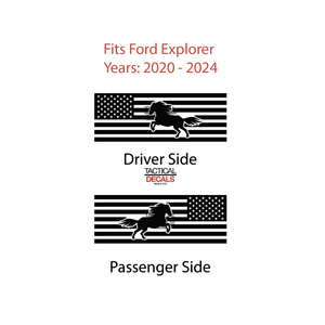 USA Flag with Horse Decal for 2020- 2024 Ford Explorer 3rd Windows - Matte Black