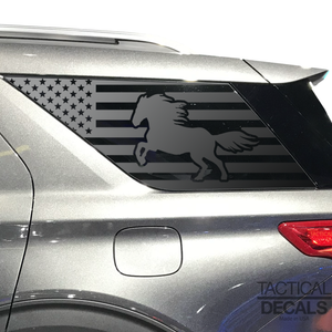 USA Flag with Horse Decal for 2020- 2024 Ford Explorer 3rd Windows - Matte Black