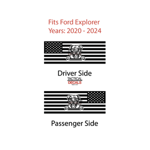 USA Flag with Pit bull Dog(K9) Decal for 2020- 2024 Ford Explorer 3rd Windows - Matte Black