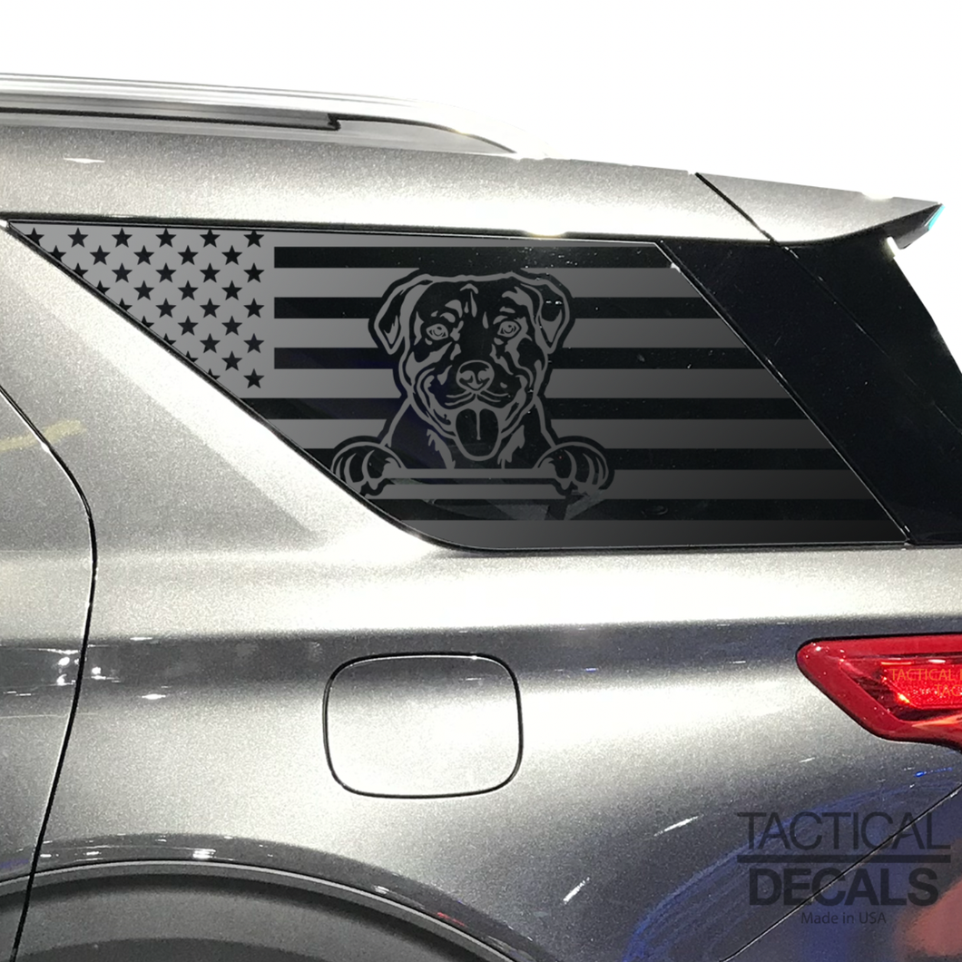 USA Flag with Pit bull Dog(K9) Decal for 2020- 2024 Ford Explorer 3rd Windows - Matte Black