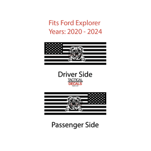 USA Flag with Bulldog(K9) Decal for 2020- 2024 Ford Explorer 3rd Windows - Matte Black