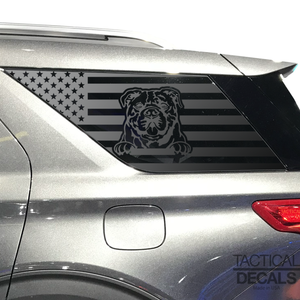 USA Flag with Bulldog(K9) Decal for 2020- 2024 Ford Explorer 3rd Windows - Matte Black