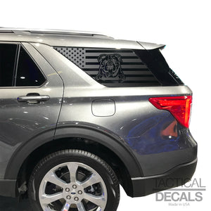 USA Flag with Bulldog(K9) Decal for 2020- 2024 Ford Explorer 3rd Windows - Matte Black