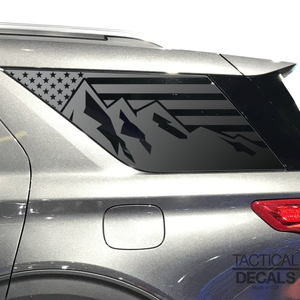 USA Flag with Mountains Decal for 2020- 2024 Ford Explorer 3rd Windows - Matte Black
