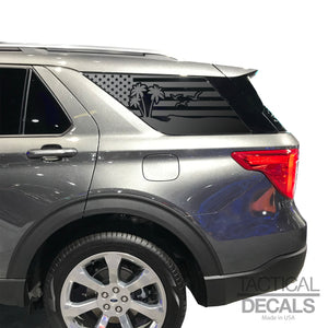 USA Flag with Beach Scene Decal for 2020- 2024 Ford Explorer 3rd Windows - Matte Black