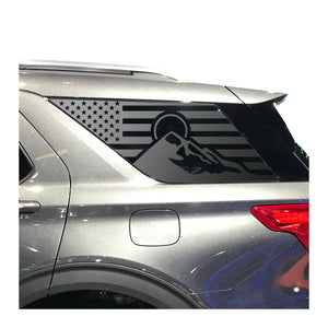 Mountain Scene USA Flag Decal for 2020- 2025 Ford Explorer 3rd Windows - Matte Black