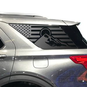 Mountain Scene USA Flag Decal for 2020- 2025 Ford Explorer 3rd Windows - Matte Black
