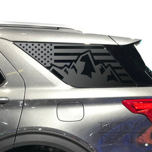 Mountain Scene USA Flag Decal for 2020- 2025 Ford Explorer 3rd Windows - Matte Black