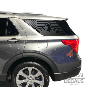 Mountain Scene USA Flag Decal for 2020- 2025 Ford Explorer 3rd Windows - Matte Black