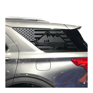 Mountain Scene USA Flag Decal for 2020- 2025 Ford Explorer 3rd Windows - Matte Black