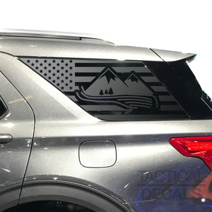 Mountain Scene USA Flag Decal for 2020- 2025 Ford Explorer 3rd Windows - Matte Black