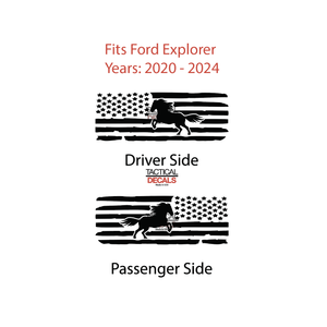 Distressed USA Flag with Horse Decal for 2020- 2024 Ford Explorer 3rd Windows - Matte Black